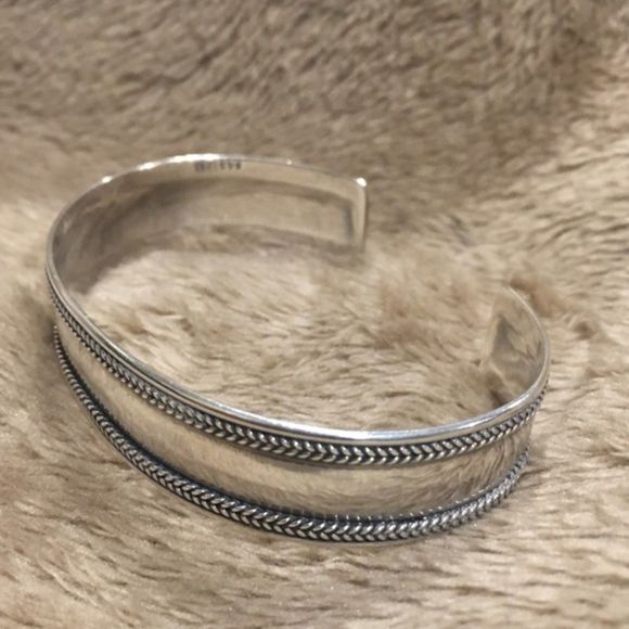 Sterling Silver Rope Braid Edged Cuff Bracelet - Picture 6 of 6